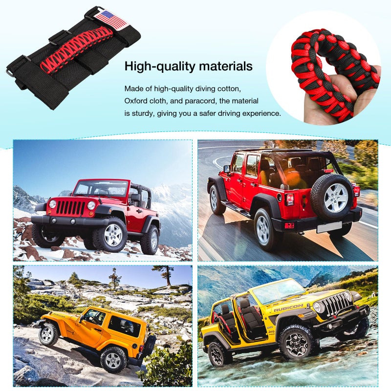 GAIZON 4 Pack Grab Handles Paracord Roll Bar for Jeep Wrangler Accessories CJ YJ TJ JL JK LJ JLU JKU Sahara Freedom Rubicon Gladiator JT 1955-2023 Interior Accessories with America Flag(Red) - Image 5